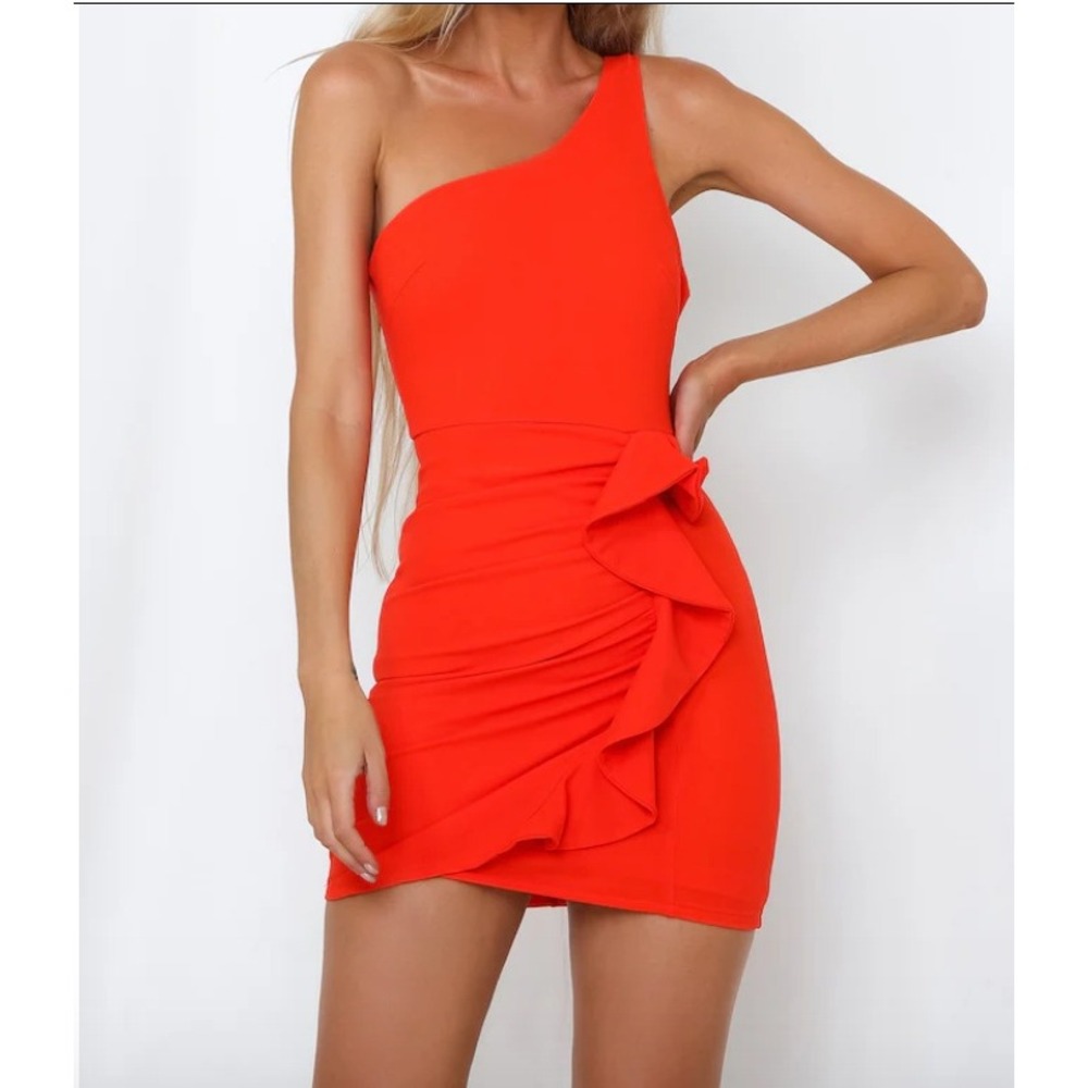 Hello Molly Sz.4 One Shoulder‎ Mini Red Dress Bodycon Cocktail Party Holiday